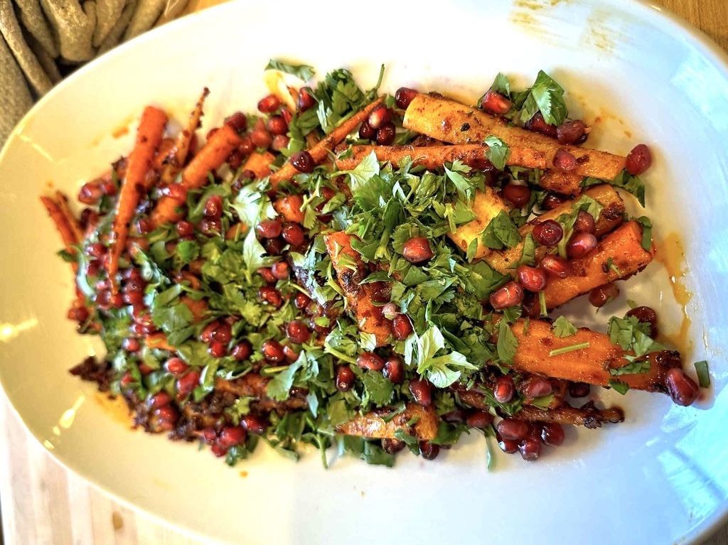 Savoury appetizer - Roasted Harissa with pomegranate seeds